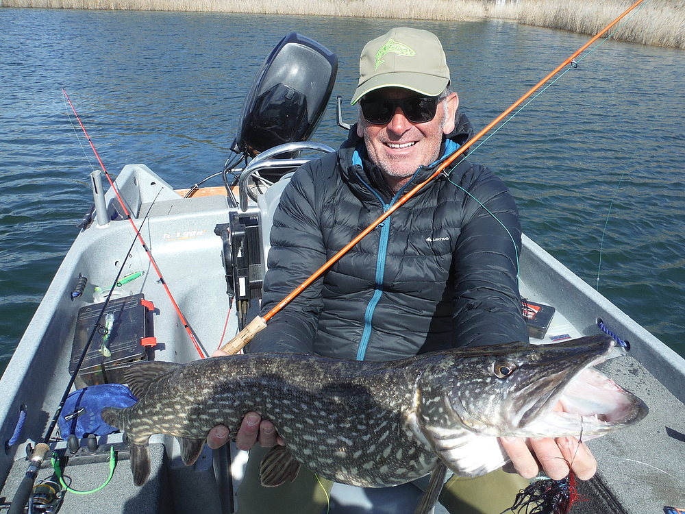 Brochet 85 cm à la mouche pour Jean-Luc.